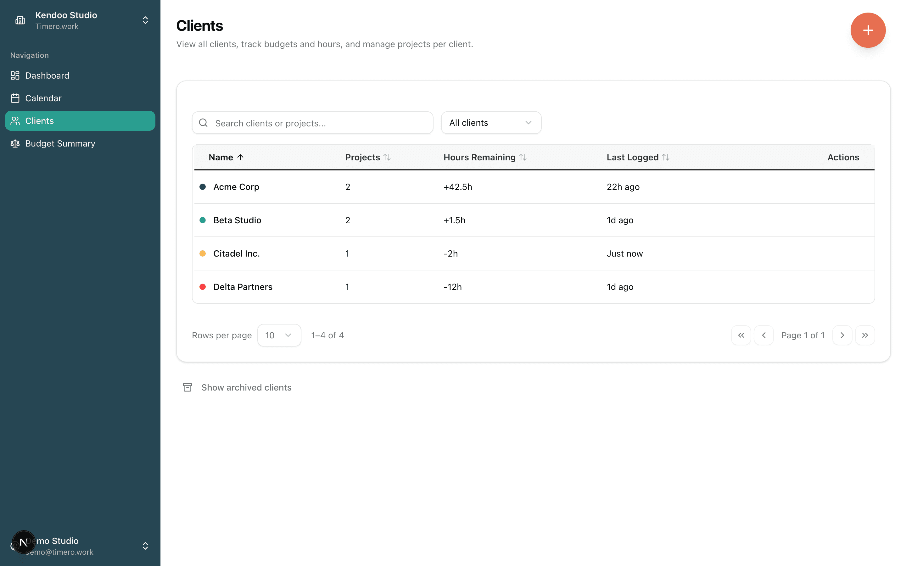 Timero clients table